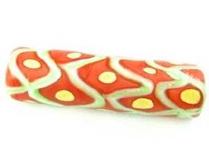 Craft material and supply: Indonesian Millifiori, Tube, Green/Orange, 36x11mm (2pc)