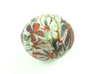 Craft material and supply: Indonesian Millifiori, Round, Green/Red/Brown, 15mm (2pc)