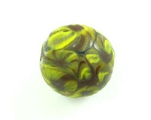 Indonesian Millifiori, Round, Yellow/Brown, 15mm (2pc)