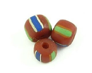 Craft material and supply: Indonesian Chevron, Barrel, Red/Green, 7x6mm (20 pcs)