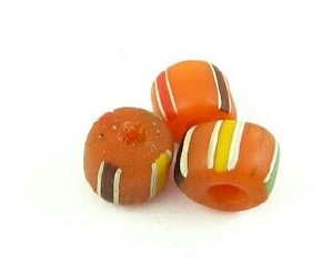 Craft material and supply: Indonesian Chevron, Barrel, Orange/Green, 7x6mm (20 pcs)