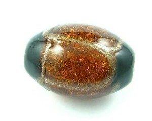 Craft material and supply: Chinese Lampwork, Goldspun Sparkle Oval, Topaz, 22x16mm (2pc)