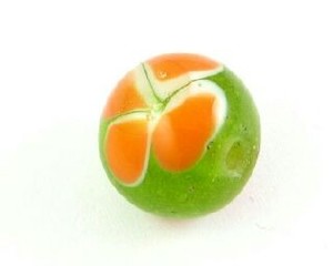 Indonesian Lampwork, Round Flower, Green/Orange, 12mm (10pcs - only one packet left!)