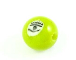 Indonesian Lampwork, Round Eye, Lime, 10mm (10pcs)