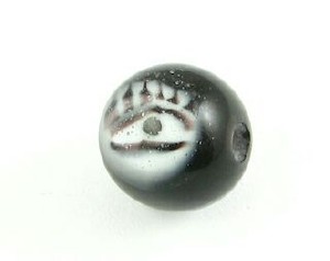 Indonesian Lampwork, Round Eye, Black, 10mm (10pcs)