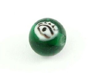 Indonesian Lampwork, Round Eye, Emerald, 10mm (10 pcs)