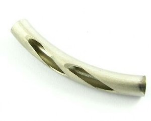 Craft material and supply: Metal Bead, Tube, Bent, Double Sliced, Satin Nickel, 32x5mm (10 pcs)