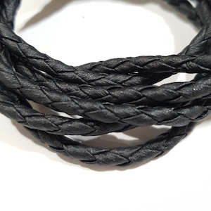 4mm Round braided faux Leather, Matte Black - 1m