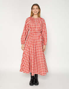 DEAR SUTTON Alexis Dress - Ruby Houndstooth