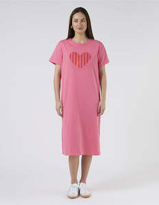 Maxie T-Shirt Dress - Pink with Red Stripe Heart