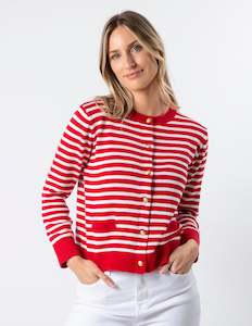 STELLA ESSENTIALS Navy Cardi - Red and White