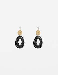 Oval Earrings - Black Leather