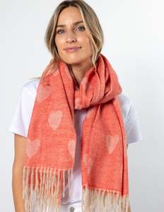 Coral with Hearts Scarf