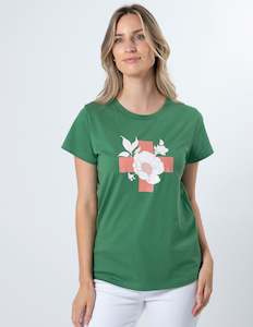 T-Shirt - Green Vintage Floral with Cross