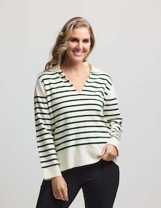 Vail Jumper - Milk/Emerald Stripe