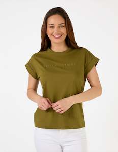 Tops: Cuff Tee Logo - Moss