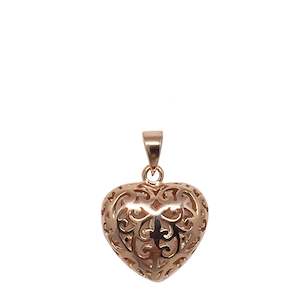 Pendant - Heart Pillow with Koru Cutouts Rose Gold Plate