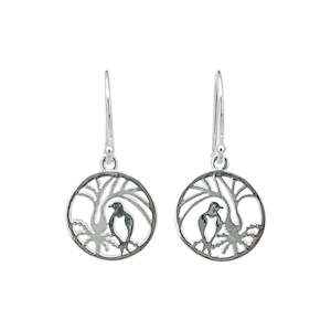 Kereru / Wood Pigeon In Circle Polished/Matte Earrings (small)