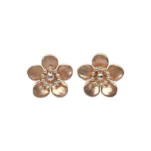 Jewellery: Studs - NZ Manuka Flower Matte with Rose Gold Plate Petals