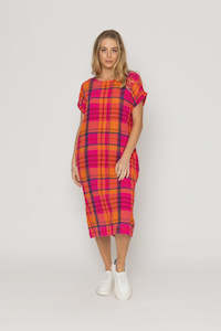 Mekka dress/orange pink tartan print