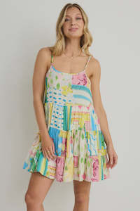 Clothing: Memphis Strappy Tiered Mini Dress - Pink Holiday Print