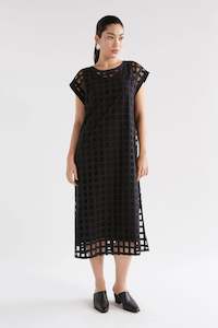 Grid Burnout Midi Dress /Black