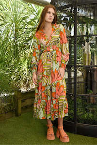 Clothing: Flowers that Vee Dress /Peach-Green