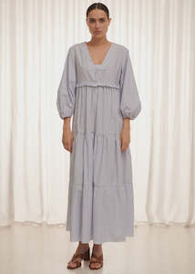 Pinstripe Tiered Dress/Blue/White Stripe