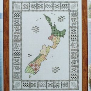 Craft material and supply: Map of NZ Blackwork: kit, pattern or PDF