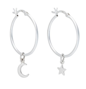 Wicken: Baby Star and Moon Hoop Earrings - Silver