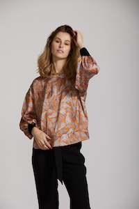 Cuff Sleeve Top - Rust Paisley print