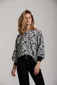 Cuff Sleeve Top - Black Paisley print