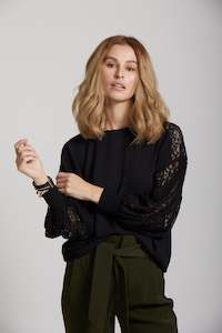 Lace Sleeve Top - Black