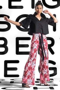 Wide Leg Ladies Floral Pants Red