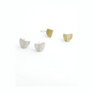 Folded Semi-Circle Earring Studs in Brass or Silver