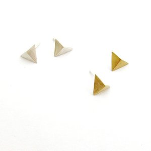 Folded Triangle Earring Studs in Brass or Silver