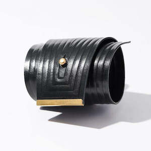 Leather Linear Cuff Bracelet Black