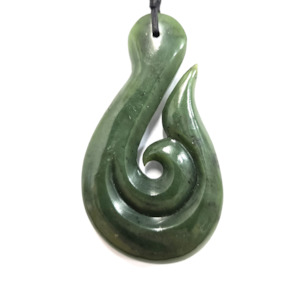 NZ Greenstone Flower Jade Hook 90mm