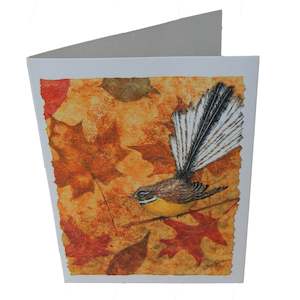 Greeting Cards: "Fantail in Autumn Leaves" Greeting Card