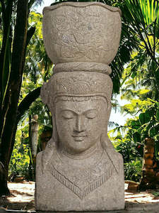 Bali Statue With Pot Planter Hand Carved Stone 100cm (796)