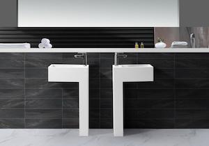 Hugi L Shaped Minimalist Stone Basin - 830mm - B1583