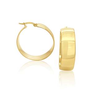 9ct Yellow Gold 8mm x 25mm Diameter Half Round Hoop Earrings