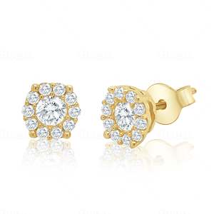 9ct Yellow Gold Cluster Stud Earrings with Cubic Zirconia Setting