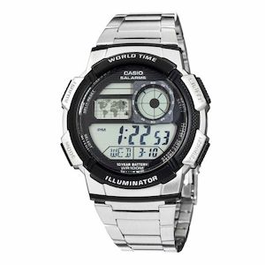 CASIO Gents Digital 100M WR, 10YR Battery Stainless Steel Case & Band - AE1000WD-1A