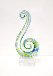 Beautiful Maori Design Double Koru Green & Blue Glass Award / Trophy - 180mm High