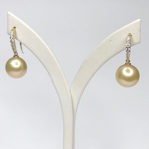 9ct Yellow Gold South Sea Golden Pearl 11.5-12.0mm Hook Earrings With Cubic Zirconia Setting