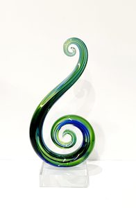 Beautiful Maori Design Double Koru Green & Blue Glass Award / Trophy - 310mm High