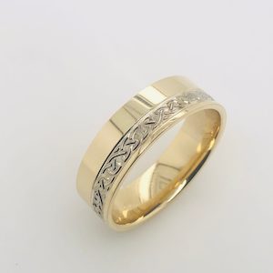 9ct Yellow & White Gold 7mm Wide Celtic Patterned Ring