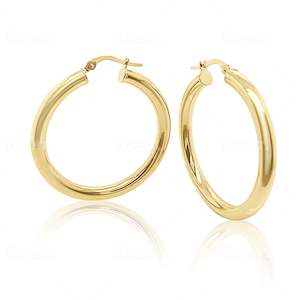 9ct Yellow Gold 30mm Diameter Plain Round Hoop Earrings