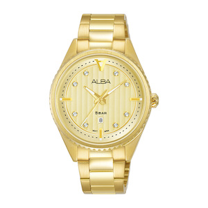 Alba Ladies Quartz 50M WR Dress Watch Champagne Dial Gold Case & Stainless S…